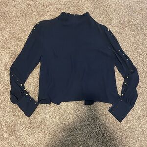 Intermix Candice Navy Silk Blouse with gold buttons